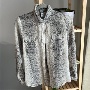 Snakeskin Print Sheer Button-Up Shirt